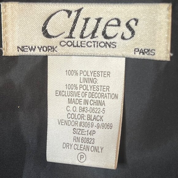 VTG Clues Collections 14P Black Midi Dress Floral Embroidery  Simi to Formal Y2K - Picture 12 of 14